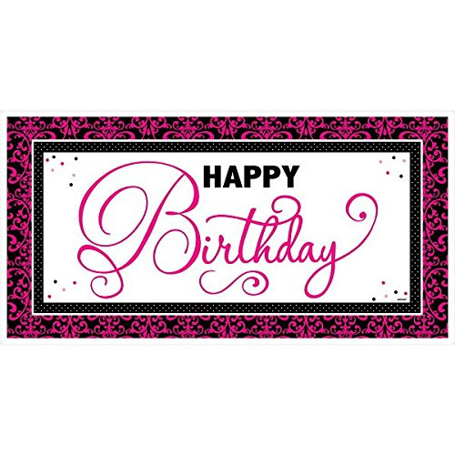 Elegant Black and Pink Birthday Party Giant Party Sign Decoration Black/Pink  65 inch x 33 1/2 inch