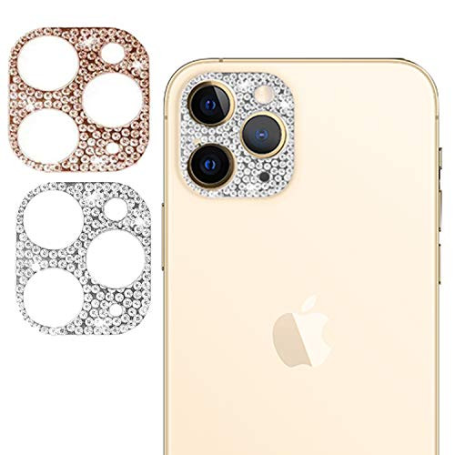 -2 Pack- Camera Lens Screen Protector Compatible with iPhone 12 pro max 6.7Inch Bling Glitter Diamond Lens Protective Decoration Sticker -Rose Gold PlusSilver-