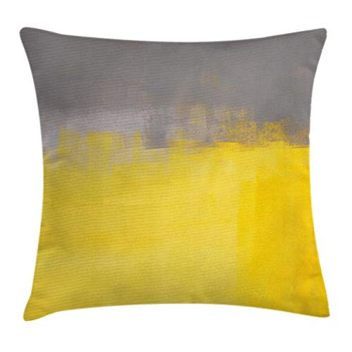 Ambesonne Grey and Yellow Throw Pillow Cushion Cover, Grunge Street Style Painting Brush Print Ombre Design Illustration, Decorative Square Accent Pillow Case, 18 X 18 Inches, Dimgray Yellow