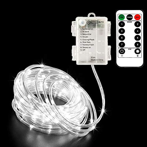 echosari Rope Fairy Lights Battery Powered 5M 50Led Rope Light String with Remote Timer 8 Modes Dimmable Garden String Lights Outdoor Waterproof Led Rope Lights White Indoor Decoration echosari Rope Fairy Lights Battery Powered 5M 50Led Rope Light String with Remote Timer 8 Modes Dimmable Garden String Lights Outdoor Waterproof Led Rope Lights White Indoor Decoration