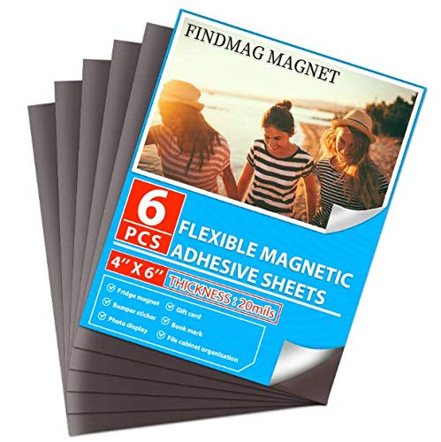 FINDMAG Magnetic Sheets with Adhesive Backing Cut and Customize Flexible Self Adhesive Magnet Sheets for Picture and Photo Magnets Magnetic Paper for Craft and DIY - 6 pcs Each 4 inch x 6 inch
