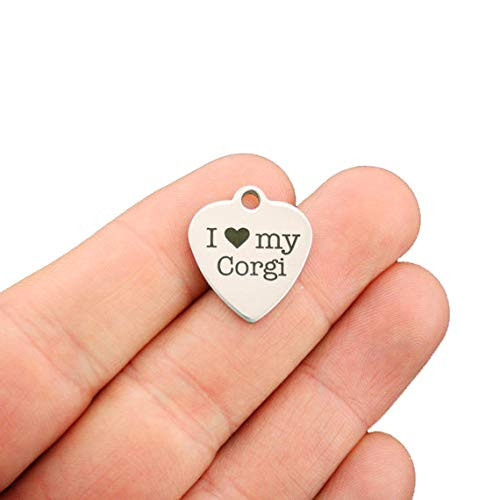 Dog Corgi Stainless Steel Charm - I Love My Corgi - Exclusive Line - Quantity Options - BFS1490 -2-