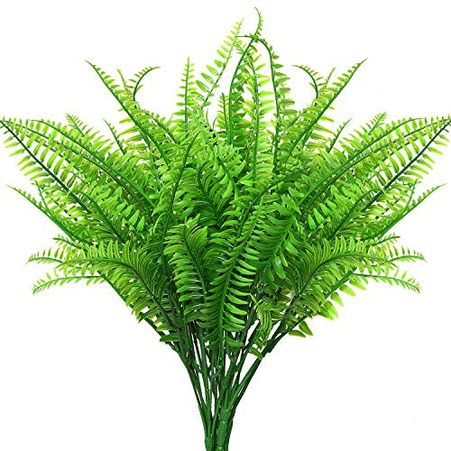 Rocinha 4 Pack Artificial Boston Fern Plants Fake Green Bushes Artificial Shrubs Greenery for House Plastic Boston Fern Silk Fern Plant Nearly Natural Boston Fern Outdoor Indoor Decor