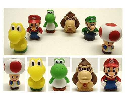 Super Mario Brothers 6 Piece Bath Play Set Featuring Mario, Luigi, Koopa Troopa, Yoshi, Donkey Kong, and Toad