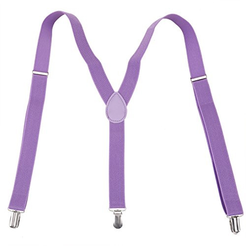 HDE Y-Back Suspenders for Men Clip On Adjustable Elastic 1 inch Wide Solid Braces -Lavender 42 inches-