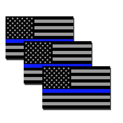 -3 Pack- Mini Thin Blue Line Subdued American Flag -Size 2.5 inch x 1.5 inch- Full Color Printed Sticker by StickerDad - Police - Hard Hat Helmet Windows Walls Bumpers Laptop Lockers etc.