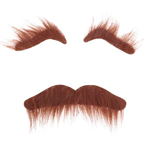 PRETYZOOM Halloween Self Adhesive Fake Eyebrows Beard Set Funny Mustache Beards with Fake Eyebow Costume Accessory for Cosplay Masquerade Party 3pcs -Brown-