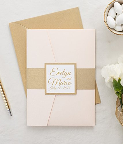 Blush and Gold Wedding Invitation Pink and Champagne Wedding Invitation Set Custom Wedding Invite SAMPLE Evelyn Basic Pocketfold Wedding Suite