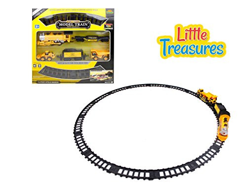 Little Treasures Engineering Construction Train Set Toy the Steam Engine Rumbles Down the Track with Some Cargo and Tractors Fun and Exiting for Children to Play and Keep Busy