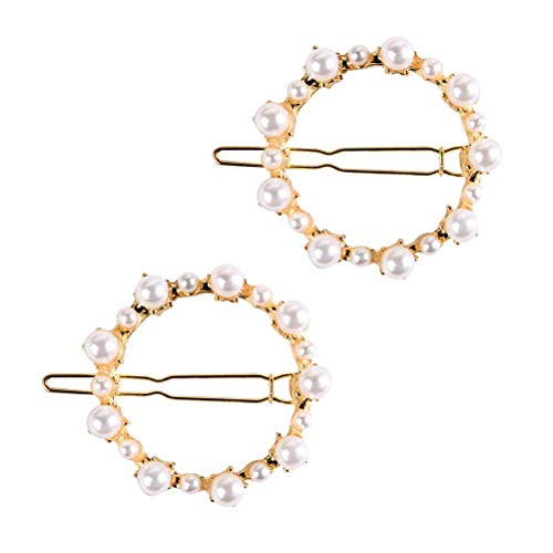 Lurrose 2pcs Circle Shape Hair Pins Hollow Hairpins Alloy Pearl Hair Pin Bobby Pins Cute Hair Side Clip for Girls