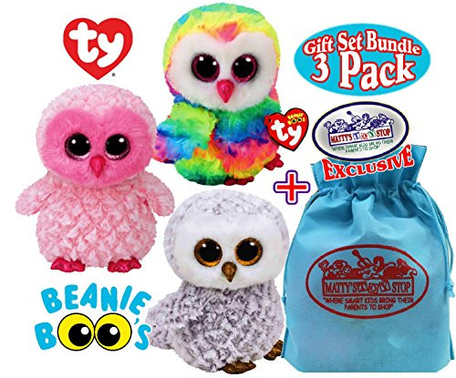 TY Beanie Boos "Owls" Owen, Twiggy & Owlette Gift Set Bundle with Bonus "Matty's Toy Stop" Storage Bag - 3 Pack TY Beanie Boos "Owls" Owen, Twiggy & Owlette Gift Set Bundle with Bonus "Matty's Toy Stop" Storage Bag - 3 Pack