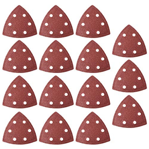 uxcell Detail Sander Sandpaper Triangular Sanding Paper Hook and Loop Sanding Pads Triangle Oscillating Multi Tool 80 Grits 6 Holes 15pcs