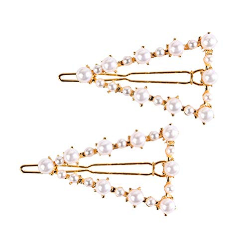 Lurrose 2pcs Triangle Shape Hair Pins Hollow Hairpins Alloy Pearl Hair Pin Bobby Pins Cute Hair Side Clip for Girls