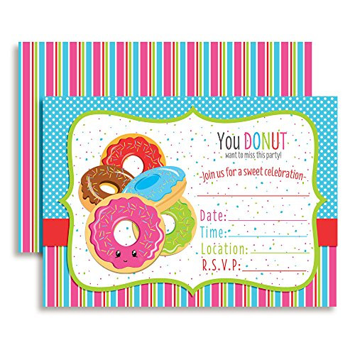 Amanda Creation Donut Fill In Birthday Party Invitations set of 10 including envelopes