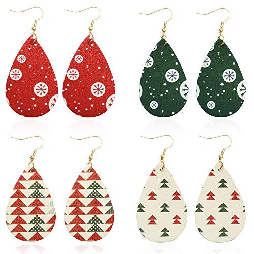 Christmas Leather Earrings Lightweight Faux Leather Leaf Dangle Teardrop Earrings Antique Handmade Earrings for Women Gift 4 Pairs Christmas Leather Earrings Lightweight Faux Leather Leaf Dangle Teardrop Earrings Antique Handmade Earrings for Women Gift 4 Pairs