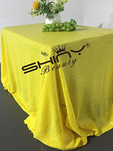 ShinyBeauty 60x102-Inch Sequin Tablecloth Yellow Sequin Rectangular Table Cloth For Wedding Party