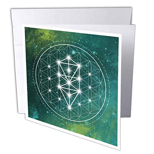 3dRose Greeting Card Sacred Circle and Triangles Sacred Geometry on a Green Galaxy 6 x 6 inch -gc_254917_5-