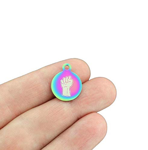 Activist Rainbow Stainless Steel Charm - Raised Fist - Small Round - Exclusive Line - Quantity Options - BFS5669RW Choose Quantity 2 Charms
