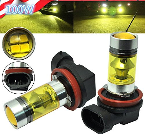 2x H11 H8 100W LED 4300K YELLOW 2323 Projector Fog Driving Light Bulbs