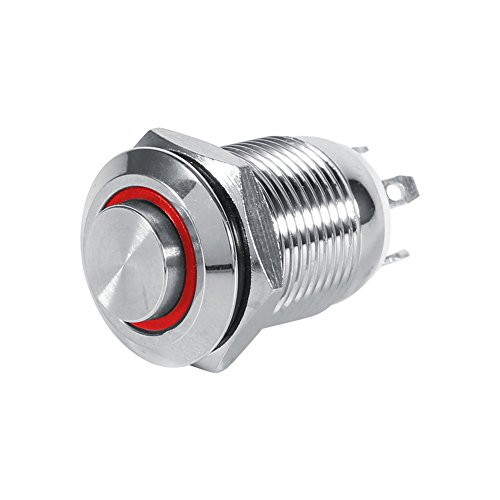 LED Push Button Switch12mm Circle LED Waterproof Metal Momentary Push Button Switch High Flush 4 Pin 1NO -Red-
