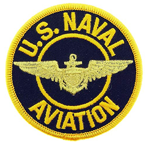 United States Navy USN Aviation Embroidered Patch with Iron-On Adhesive -Blue and Yellow-