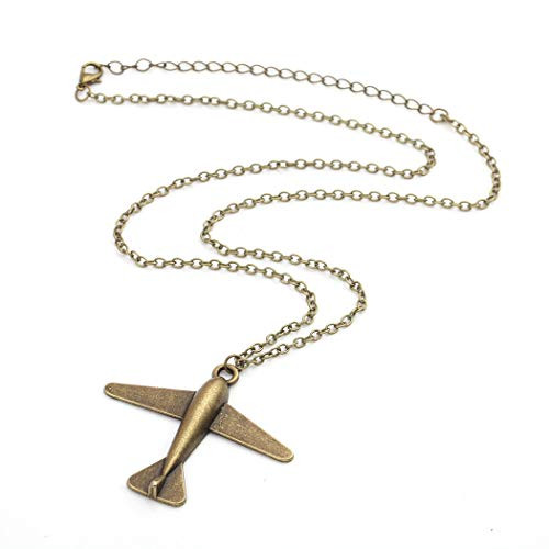 Tgirls Vintage Airplane Pendant Chain Necklace Aircraft Necklaces Jewelry for Women and Girls -Bronze-