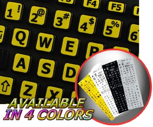 English US Large Lettering Keyboard Sticker -Upper CASE- Yellow Background for Desktop Laptop and Notebook -Manufactured 4Keyboard-