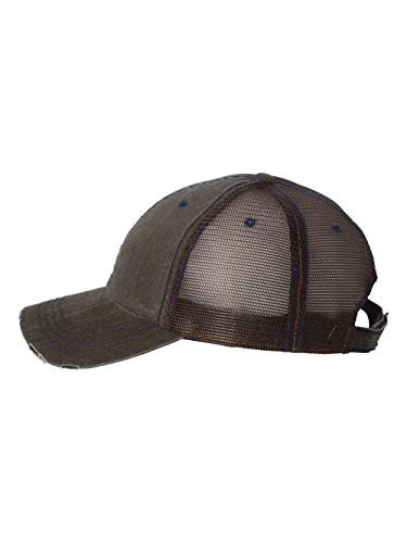 Mega Cap - Herringbone Unstructured Trucker Cap - 6990-Brown/Navy