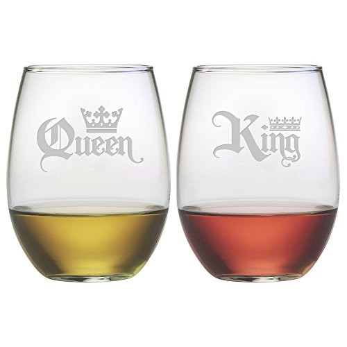 Susquehanna Glass Great Gift Idea "King & Queen" Stemless Glass, Set of 2, 21 oz