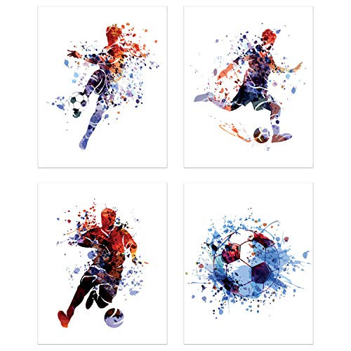 Summit Designs Soccer Watercolor Wall Art Prints - Particle Silhouette  Set of 4 (8x10) Poster Photos - Man Cave- Bedroom Decor