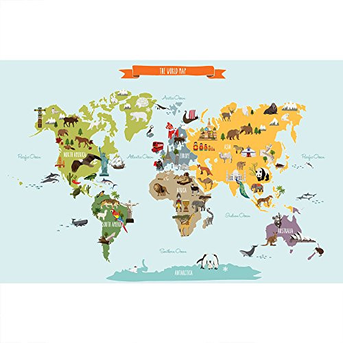 Simple Shapes World Map Peel and Stick Wall Print (Small - 35" w x 22.5" h) by