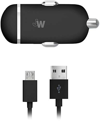 JW Single USB Port Car Charger with Micro USB 5ft Cable Black