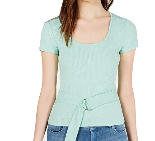 Bar III Ribbed Belted Top Green Size Small