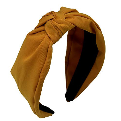 MHDGG 1Pcs Knotted Headbands for Women Turban Headbands for Women Wide Headbands for Women Knot Headband Solid Colors Hair Knotted Hair Band for Women HeadwearYellow