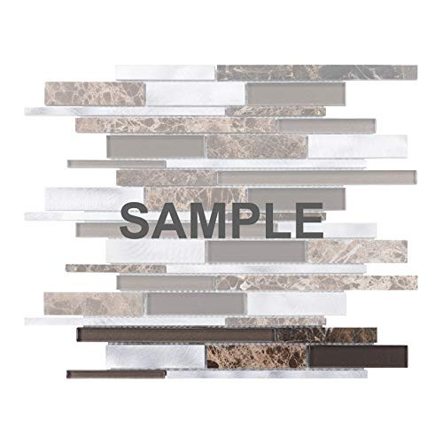 Modket TDH454AL-S Sample Brown Emperador Marble Aluminum Metallic Metal Glass Linear Modern Mosaic Tile Backsplash Kitchen Bath Bathroom Shower Interior Wall