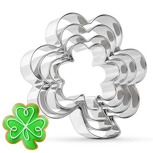 MIAHART 4 Pcs Clover Cookie Cutter Set St. Patricks Day Shamrock Cookie Cutters Irish Leaf Cookie Cutters 4 Sizes