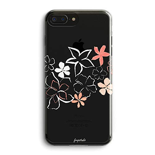 iPhone 8 Plus Roses CaseiPhone 7 Plus Flowers CaseGirls Trendy Simple Line-Drawing Elegant Classical Orange White Sakura Daisy Floral Summer Clear Soft Case Compatible for iPhone 8 Plus/7 Plus
