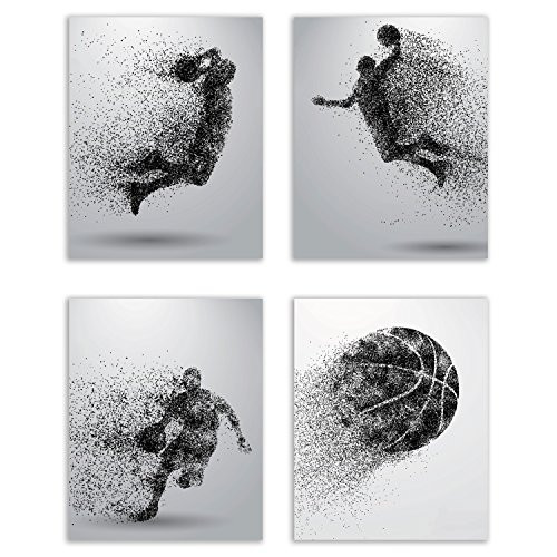 Basketball Wall Art Prints - Particle Silhouette  Set of 4 (8x10) Poster Photos - Bedroom - Man Cave Decor