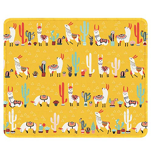 Auhoahsil Mouse Pad with Stitched Edge Premium-Textured Mouse Mat Waterproof Non-Slip Rubber Base Customized Rectangle Mousepad for Laptop Computer PC Gaming Office 11.8x9.85 inches Yellow Cactus