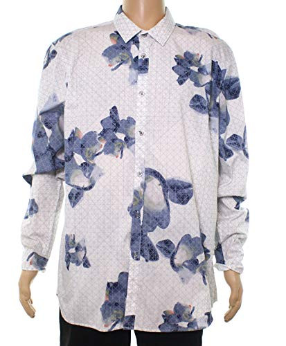 INC Men's Button Down Floral Geo Printed Shirt White 2XL