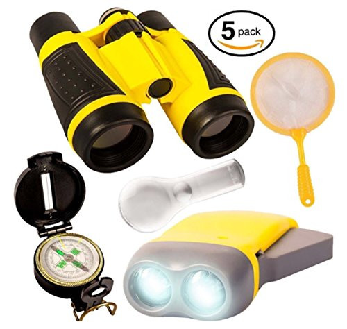 Outdoor Observation Explorer Kit For Kids - Children Exploration Gift Set For Fun Adventure - Educational Toys To Observe Nature, Binoculars, Flashlight, Compass, Magnifying Glass, Bugs Catcher Net