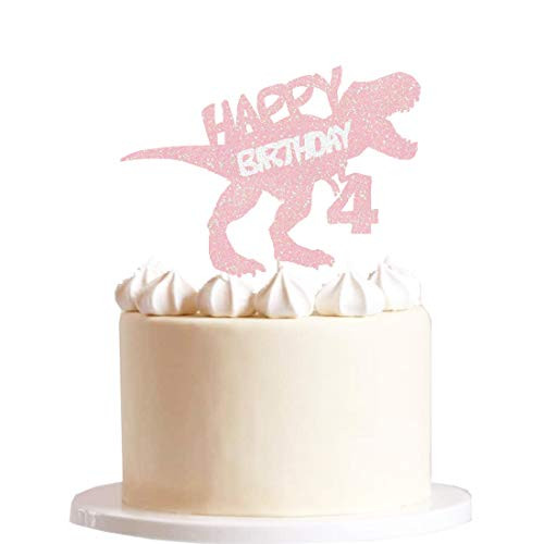 HEETON Roar Im 4 Cake Topper Pink Dinosaur Four Birthday Jurassic Park T-Rex 4th Birthday Girl Party Supplies Decorations HEETON Roar Im 4 Cake Topper Pink Dinosaur Four Birthday Jurassic Park T-Rex 4th Birthday Girl Party Supplies Decorations