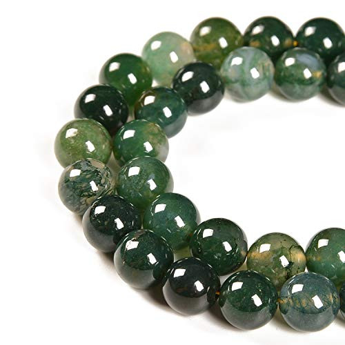 Nancybeads Natural Gemstone Round Spacer Loose Beads for Jewelry Making 15.5 inch 1 Strand 6mm 8mm -Green Moss Agate 6mm 60Beads-