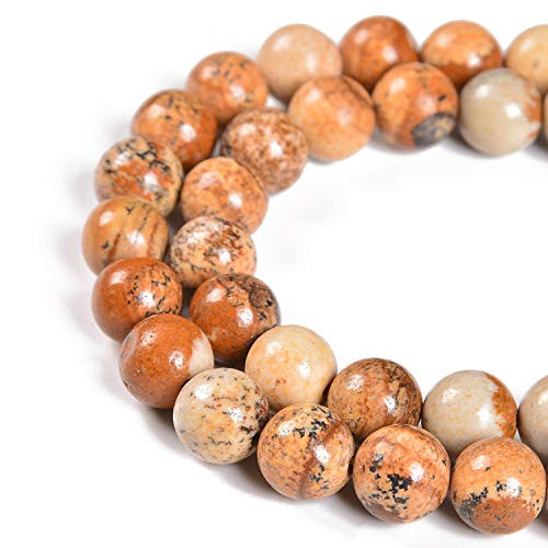 Nancybeads Yellow Picture Jasper Beads 1 Strand Natural Semi Precious Beads Round Smooth Gemstones Loose Spacer Beads Charms for Necklaces Bracelets Jewelry Making -Yellow Picture Jasper 8mm 45Beads-