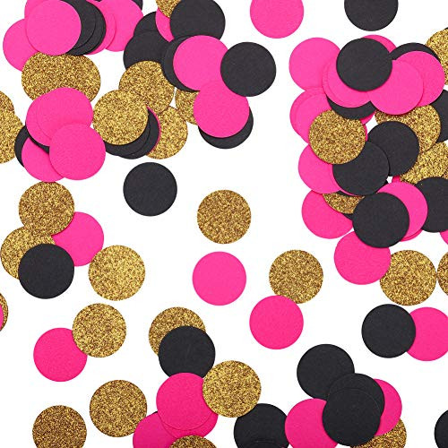 Fonder Mols Glitter Confetti Circles Black and Pink Wedding Table Decoration Party Table Confetti Bridal Shower Engagement party hen party decor Table Scatter Valentines Day Baby Shower 200pcs per Bag