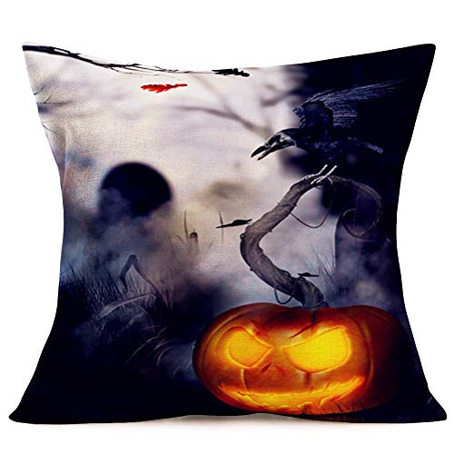 Smilyard Throw Pillow Covers Halloween Pumpkin Decorative Home Pillow Cases Square Animal Crow Cushion Cover Cotton Linen 18x18 Inch for Sofa Couch-OP 04-