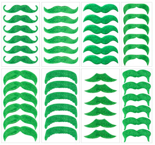 Konsait 48 Pcs Green Mustache Beard St. Patricks Day Decorations Self Adhesive Fake Mustache Costume Dress up Face Accessory