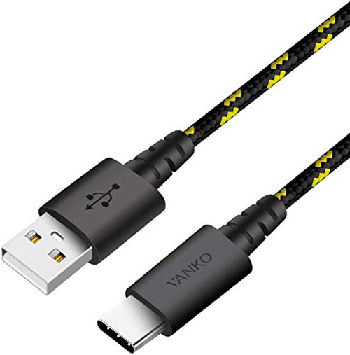 USB C Cable/Type C to USB Fast Charging Cord -Pack of 2- Nylon Braided -5ft  Plus 5ft- for Samsung Galaxy S10 S9 S8/Plus A10e A20 A50 LG Stylo 4 5 LG V30 V20 G8 G7 Thinq Moto G6 G7 Z3 Z4-Black/Yellow-