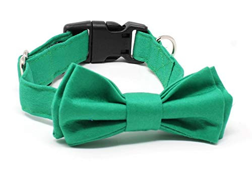 Dog and Cat Cotton Collar with Bow Tie - Solid Green - Small