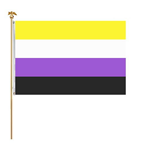 FRF Non-Binary Pride Flag - 3x5 ft Outdoor NB Pride Gender Identity LGBTQ Flags Yellow White Purple Black Striped - Vivid Color and Fade Proof Double Stitched indoor Banner with 2 Grommets